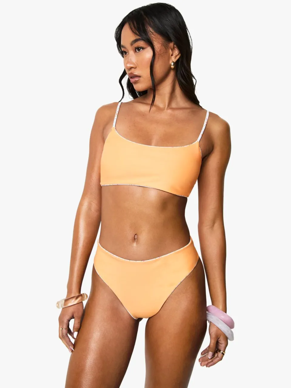 boohoo Dames Reversibele Ditsy Floral Bikini Top met Scoop-Hals oranje, foto 3