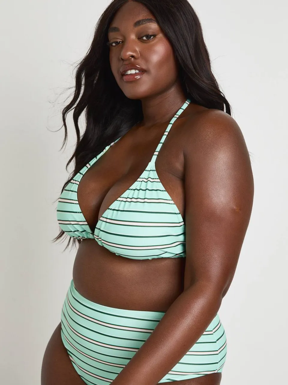 boohoo Dames Plus Size Gestreepte Top & Hoge Taille Bikini munt, foto 2