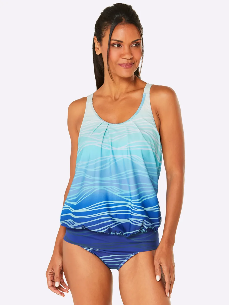 Tankini-bovenstuk aqua middenblauw aqua/middenblauw bedrukt