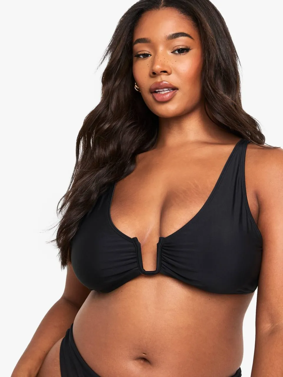boohoo Dames Plus bikini-bovenstuk met brede bandjes en verfijnde afwerking zwart, foto 4