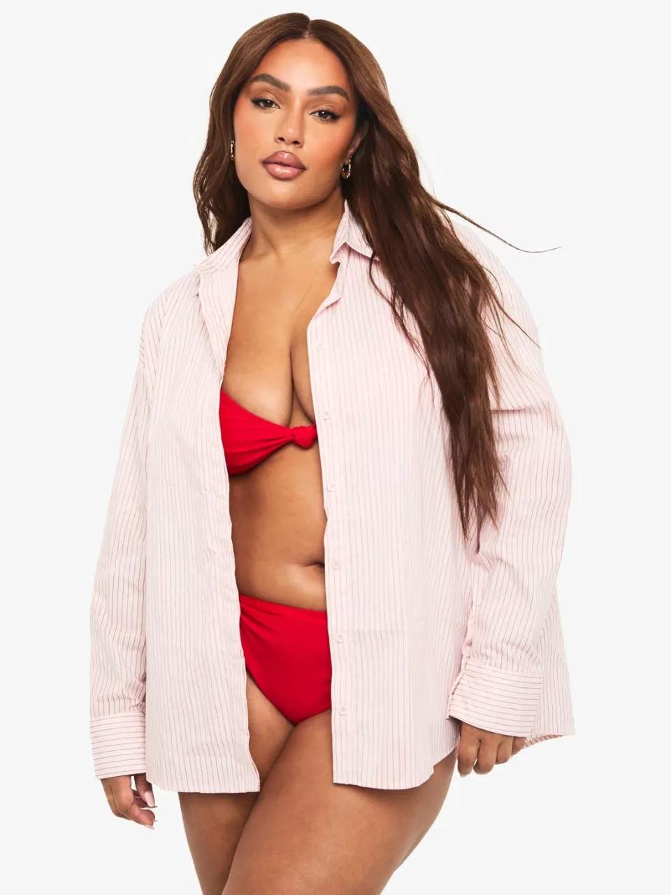 boohoo Dames Plus Gepolsterde Knoop Voordetail Bikini Top Rood