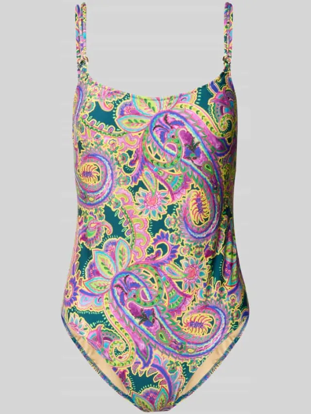 Marie Jo slim fit badpak met all-over paisleydessin model 'Lise' Felroze