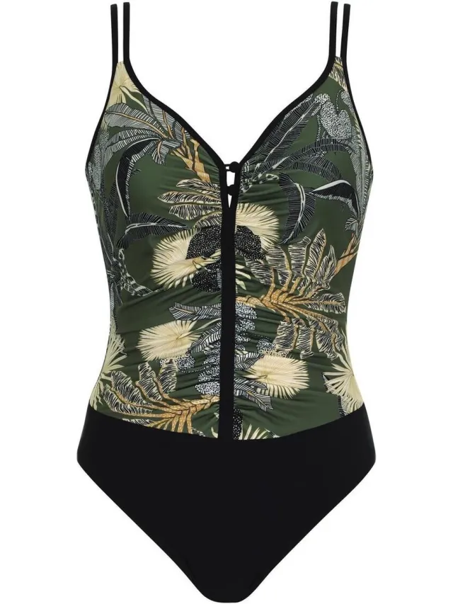 Sunflair Badpak -Zwart/Groen Bladermotief multicolour