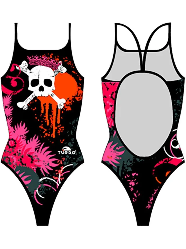Turbo Flowers And Skulls Zwemkleding Zwart M Vrouw Black / Red