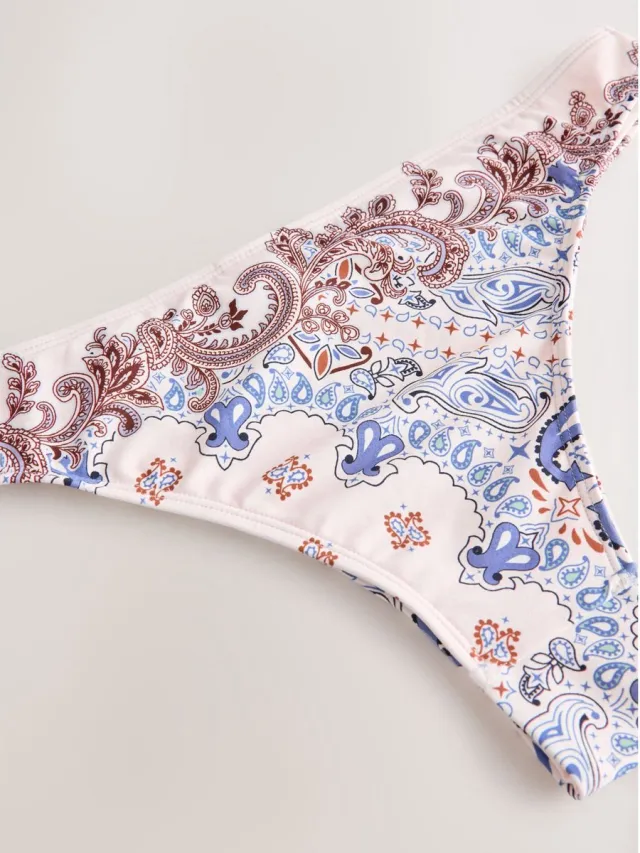 Next Dames - Hoog opgesneden bikinislip - Crème Cream/Blue Paisley