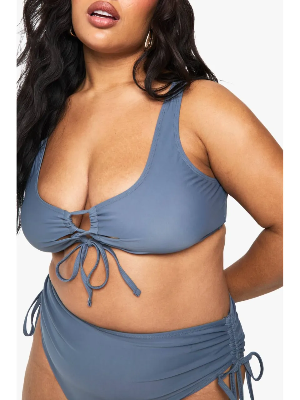 boohoo Dames Plus Gepolsterde Vetersluiting Bikini Top leisteengrijs, foto 4