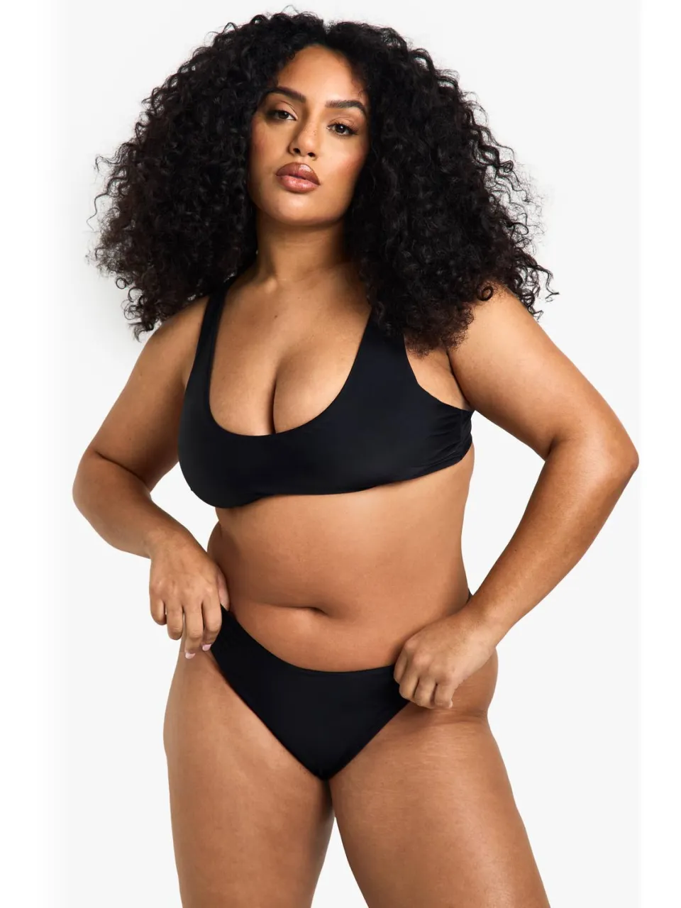boohoo Dames Plus Zwemkleding Essentials V-Voorkant Slip Zwart