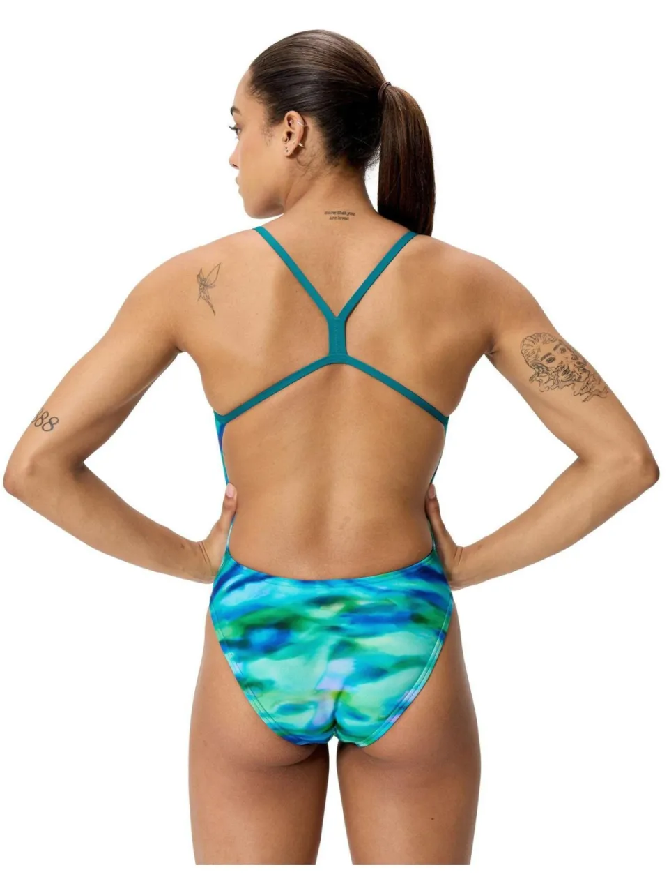 Speedo Eendelig zwempak met print voor dames, geschikt voor duursporten (Zonsondergang) geel, foto 2