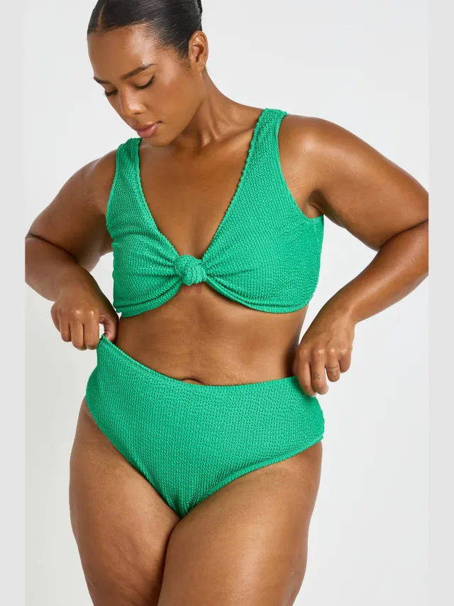 boohoo Dames Plus Crinkle Knoop Top & Hoge Taille Bikini groente, foto 2