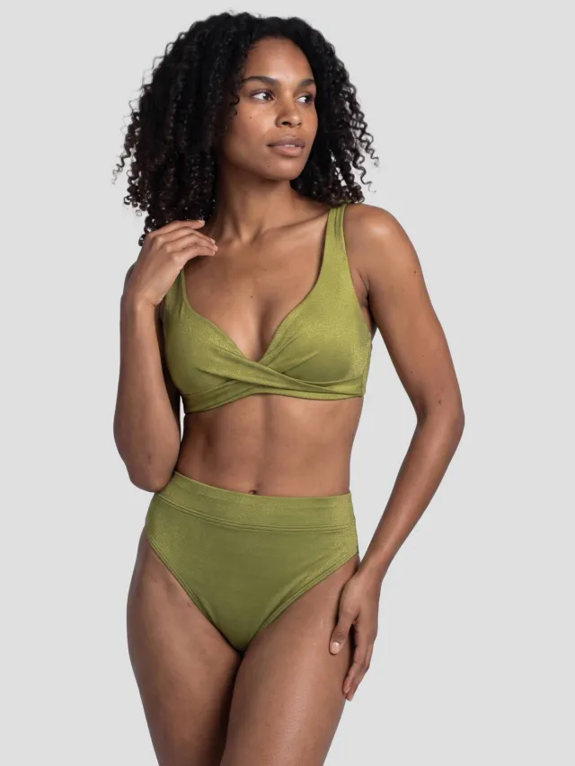 BEACHWAVE high waist bikinibroekje met lurex - olijfgroen