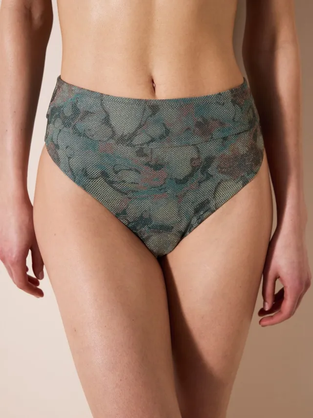 Penti Hoogzijdige Bloemen Mesh Bikini Onderbroek Saliegroen