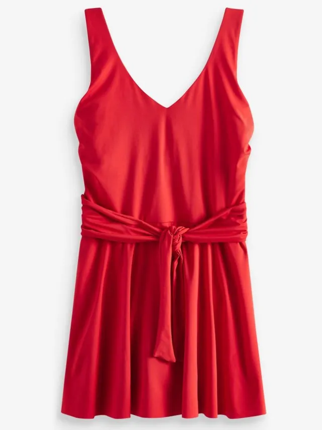 Next Dames - Vormgevende zwemjurk met rokje en buikcontrole - Rood Red