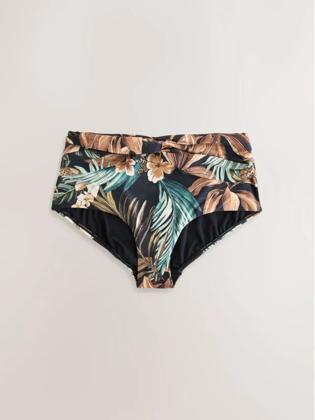 Next Dames - Midi-bikinibroekje met medium taille - Zwart Black Leopard Palm