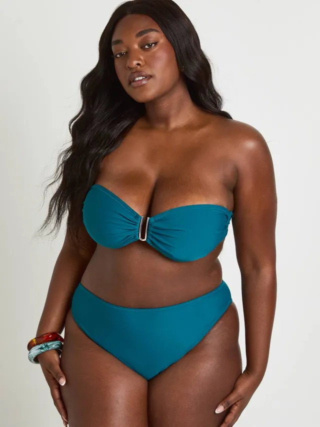 boohoo Dames Plus Size Bikiniset Met Bandeau Top En Gouden Details Groenblauw