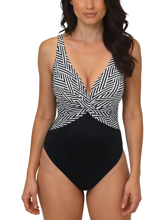 Vivisence Dames Zwempak Een Stuk Met Zachte Cups En Verstelbare Riemen Figuur Vormend Met Gevoerde Voorkant Diepe Rug Uitgesneden Voor Strand En Zwembad, Zwart En Wit,90C zwart-wit