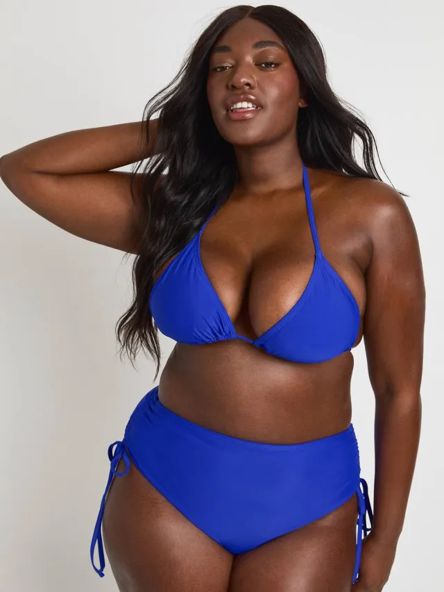 boohoo Dames Plus Buikcontrole Geplooid Hoge Taille Bikinibroekje Kobaltblauw