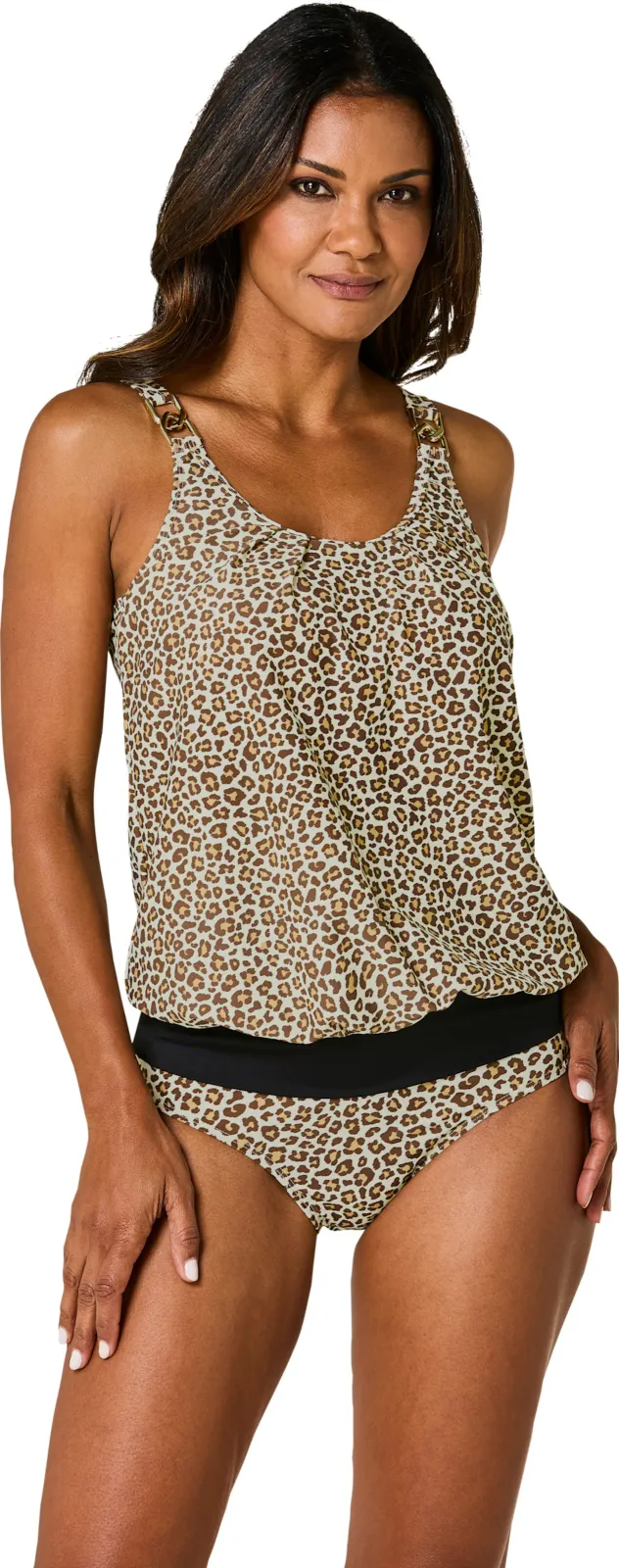 oversized tankinitop luipaardprint zwart/champagne bedrukt