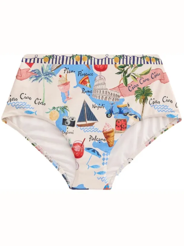 Next Dames - Bikinislip met hoge taille en print - Crème Cream/Red Map