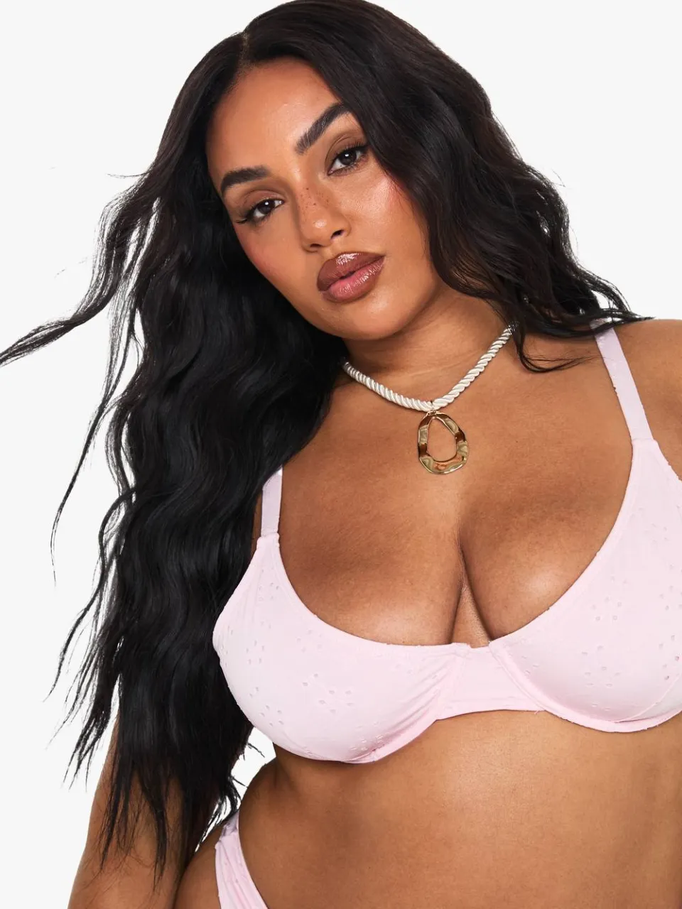 boohoo Dames PLUS BRODERIE BEUGEL BIKINI SET baby roze, foto 4