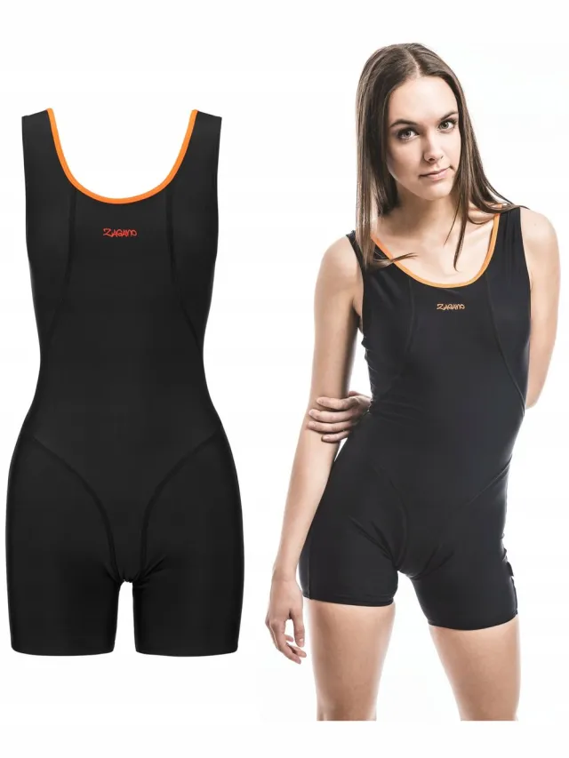 ZAGANO Badpak met pijpjes dames - Zwart/Oranje - Sneldrogend - Chloorbestendig - UV-bestendig