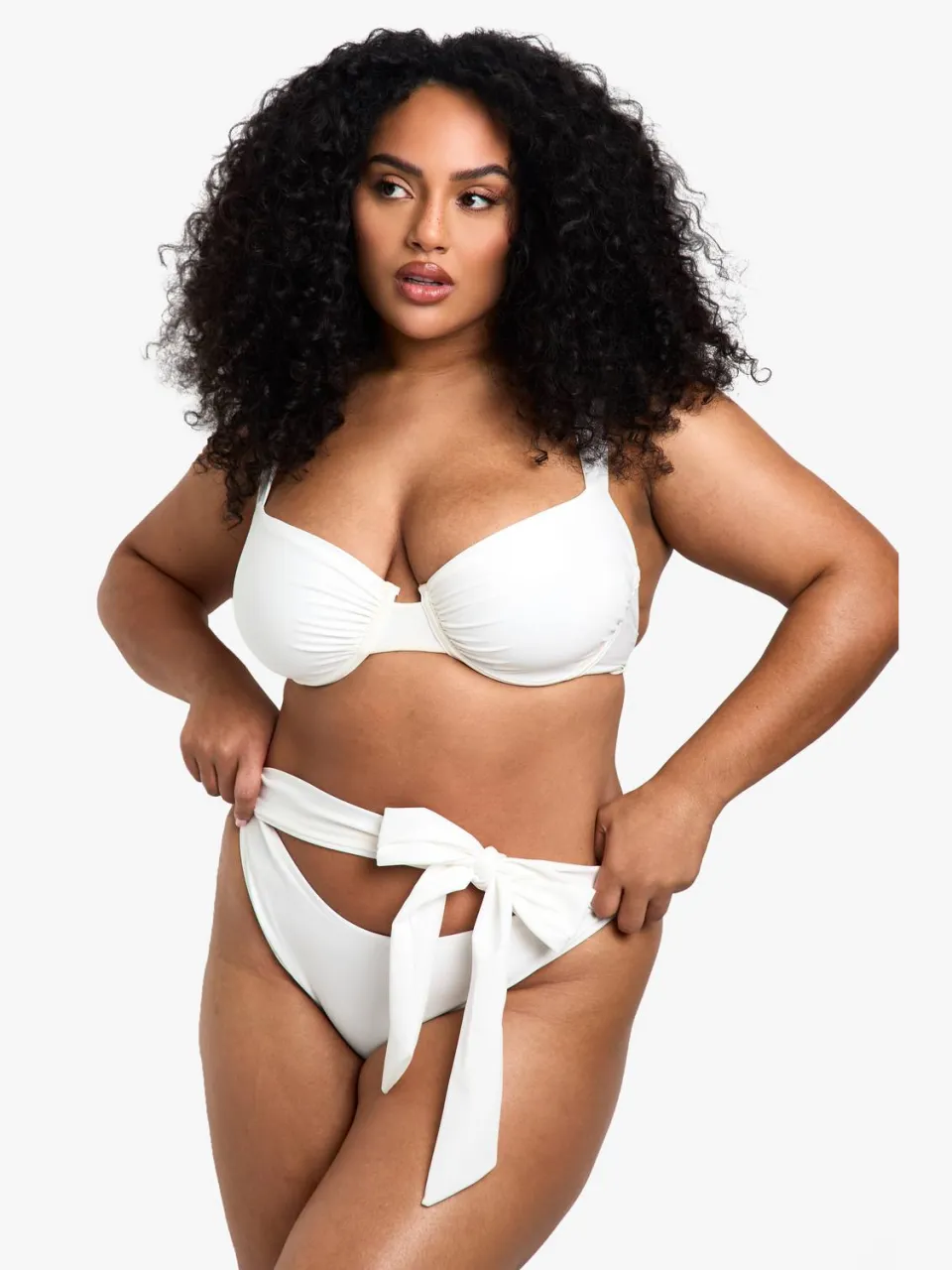 boohoo Dames Plus Swimwear Essentials Tie High Waist Brief wit, foto 3