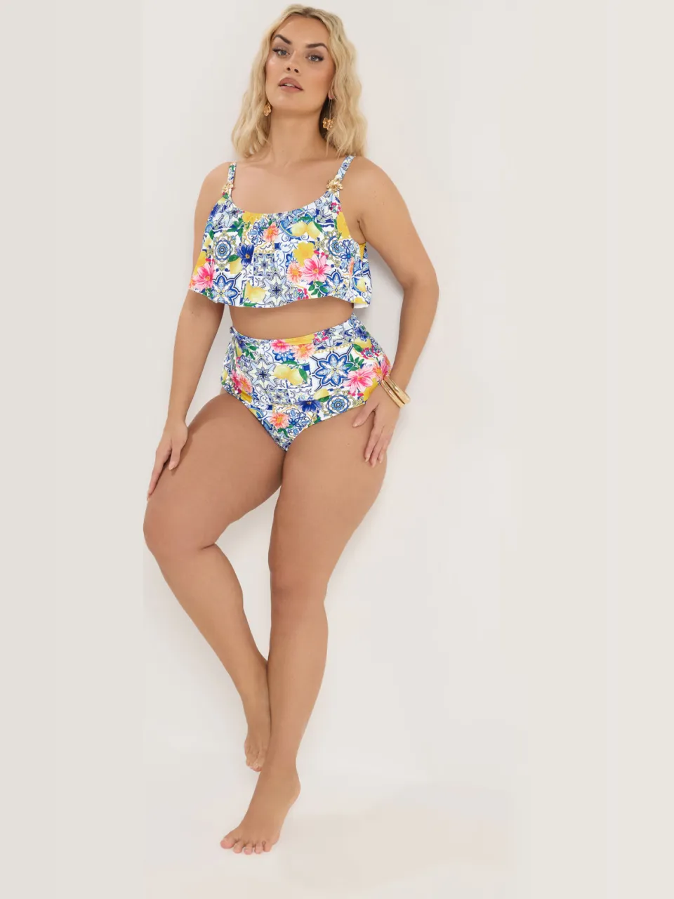 Yours Blauwe Mediterrane Tegel Bikinislip Met Superhoge Taille, foto 2
