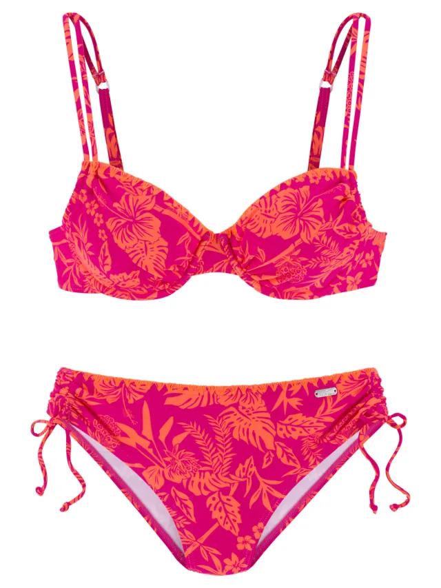 beugelbikini roze met oranje bladprint, foto 2