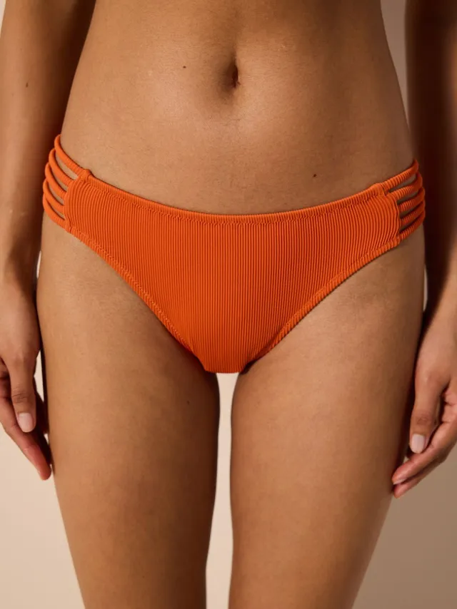 Penti Gestructureerde Geribbelde Bikini Bottoms Met Middelhoge Taille Oranje