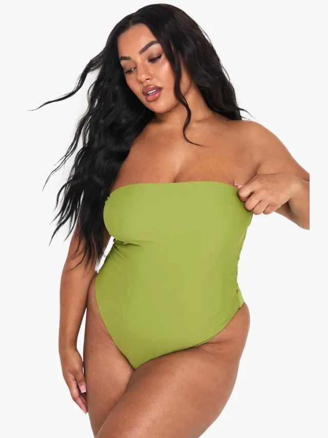 boohoo Dames Plus Bandeau Badpak Olijf