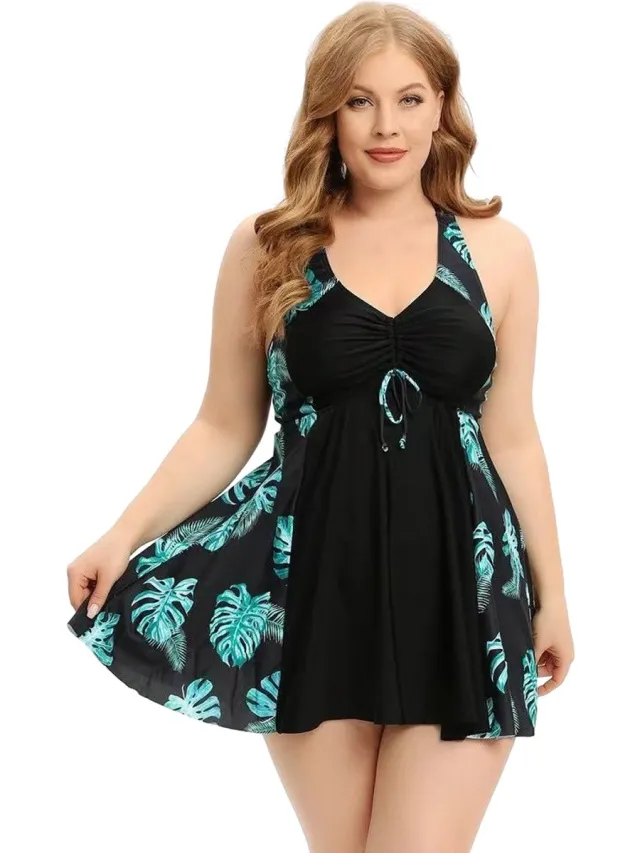 RedParrot Tankini Badpak 4XL - Groot - Zwemshirt - Dames - Jurk - Buik verbergen Zwart
