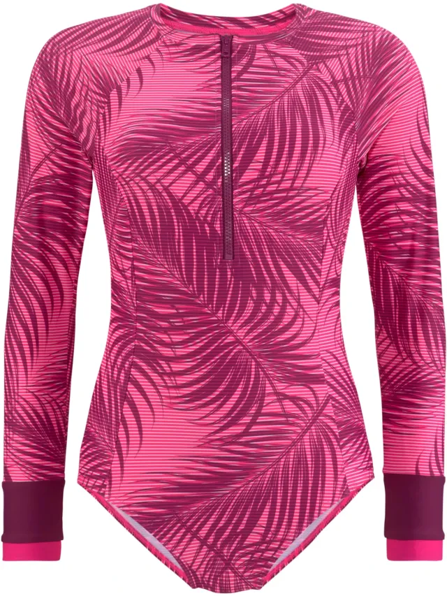 badpak roze met bordeauxkleurige palmprint, foto 2