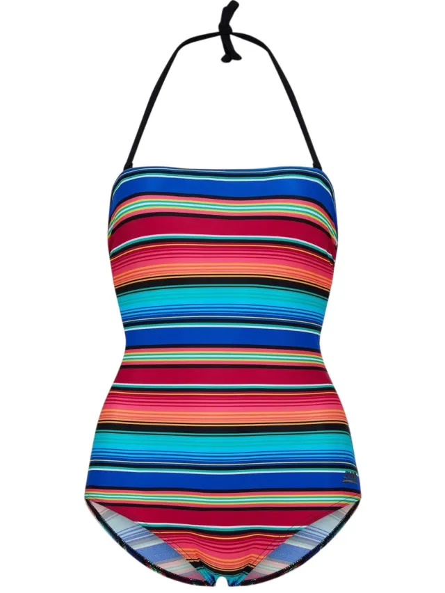Zoggs Dames Mexicali Gestreepte Strapless Eénstuk Badpak (Multikleur) Groen