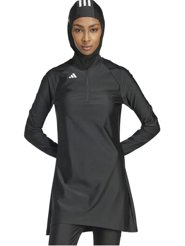 Adidas 3-Stripes zwemtop lange mouwen zwart