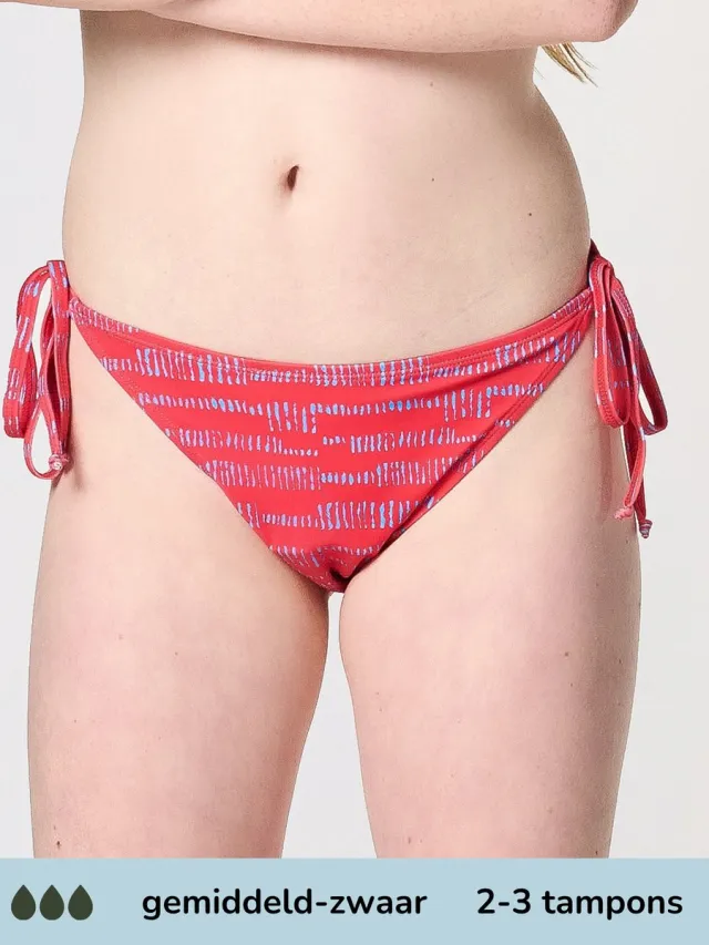 moodies period undies Moodies menstruatie zwemkleding tiener - Bikinibroekje touwtjes - gemidddeld-zwaar kruisje - maat 152/158 (XS) - Print Rood