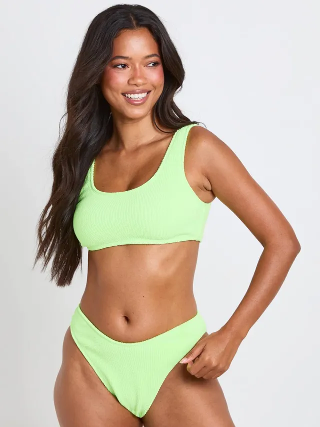 boohoo Dames Gestructureerd Hoog Uitgesneden Bikinibroekje Limoen