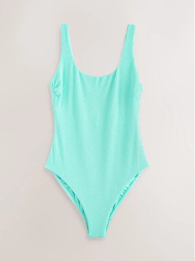 Next Dames - Buikbedekkend badpak met ruime ronde hals - Groen Mint Green Crinkle