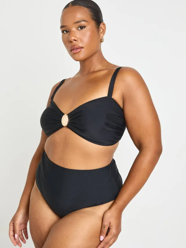 boohoo Dames Plus Bikinit Top Met Trim Detail & Hoge Taille Slip Set Zwart
