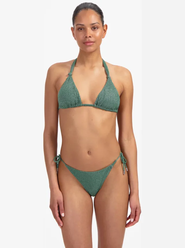 Beachlife strik bikinibroekje met lurex en textuur groen