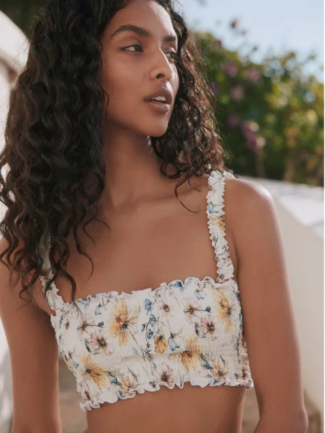 Next Dames - Gesmokte bandeaubikinitop - Wit White Floral