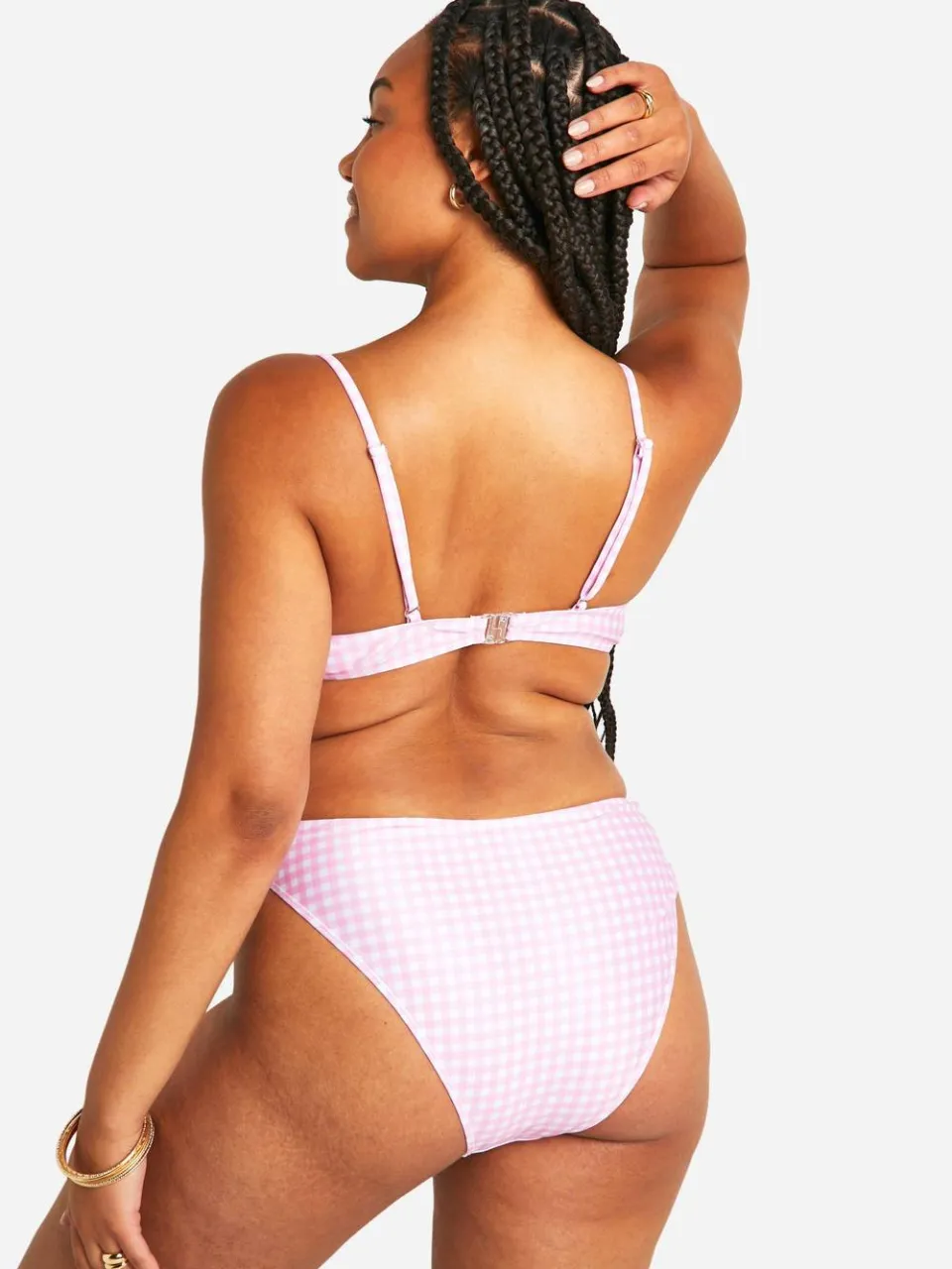 boohoo Dames Plus Gingham Print Hoog Getailleerde Bikini Slip roze, foto 3