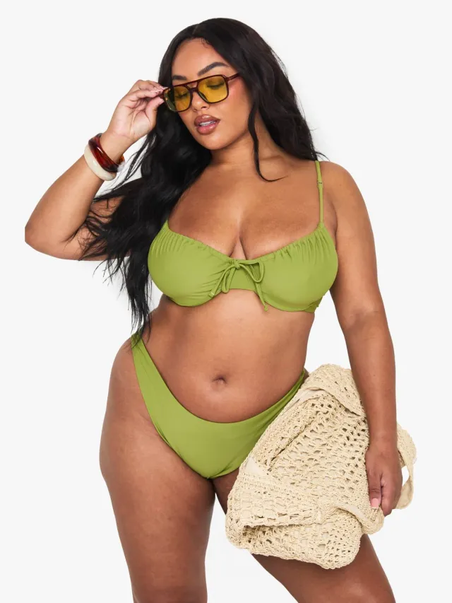 boohoo Dames Plus Bikini Bottoms Olijf