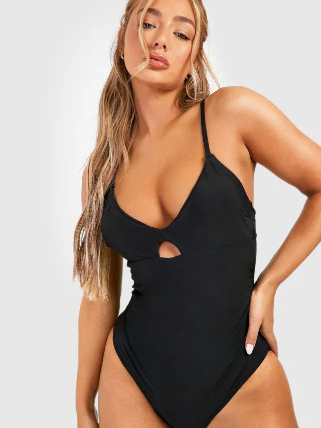 boohoo Dames Control Plunge Sleutelgat Badpak Zwart