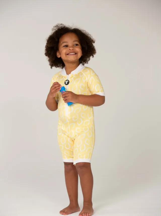 Ducksday zwempak - unisex - eendelig - UPF50+ - Lemonade - Lichtgeel - 1 jaar -74/80