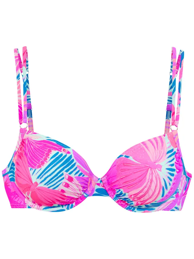 beugelbikinitop roze blauw bloemenprint roze/blauw bedrukt