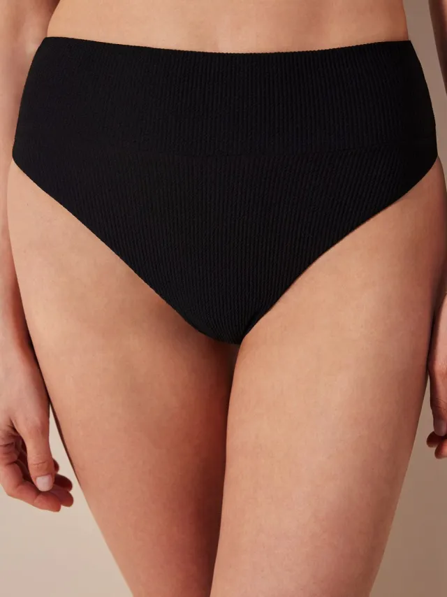 Penti Mary Hoge Taille Textuur Bikini Onderkant Zwart