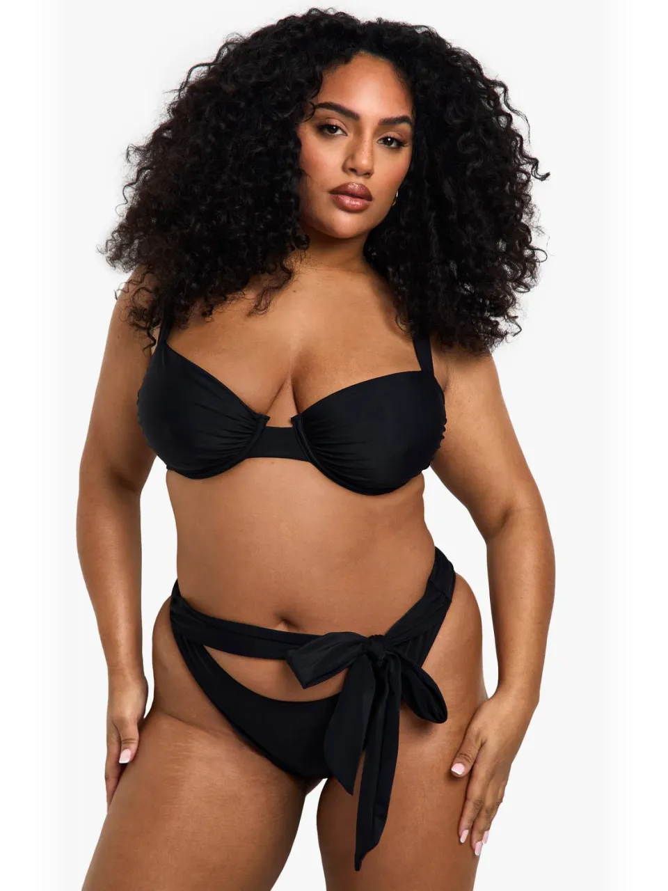 boohoo Dames Plus Swimwear Essentials Tie High Waist Brief Zwart