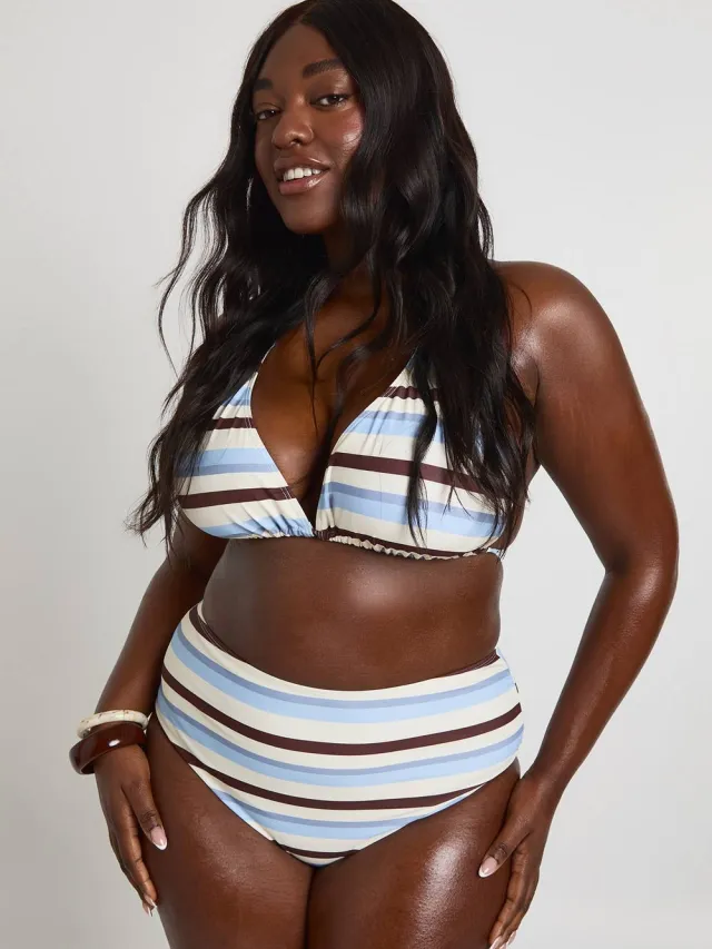 boohoo Dames Plus Gestreepte Top & Hoge Taille Bikini Citroen