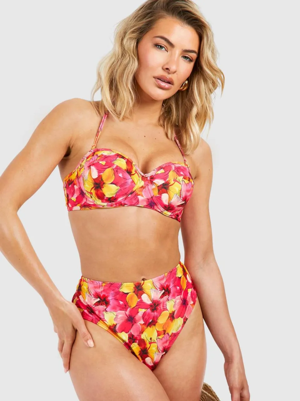 boohoo Dames Tropische hoge taille bikini slip roze, foto 3