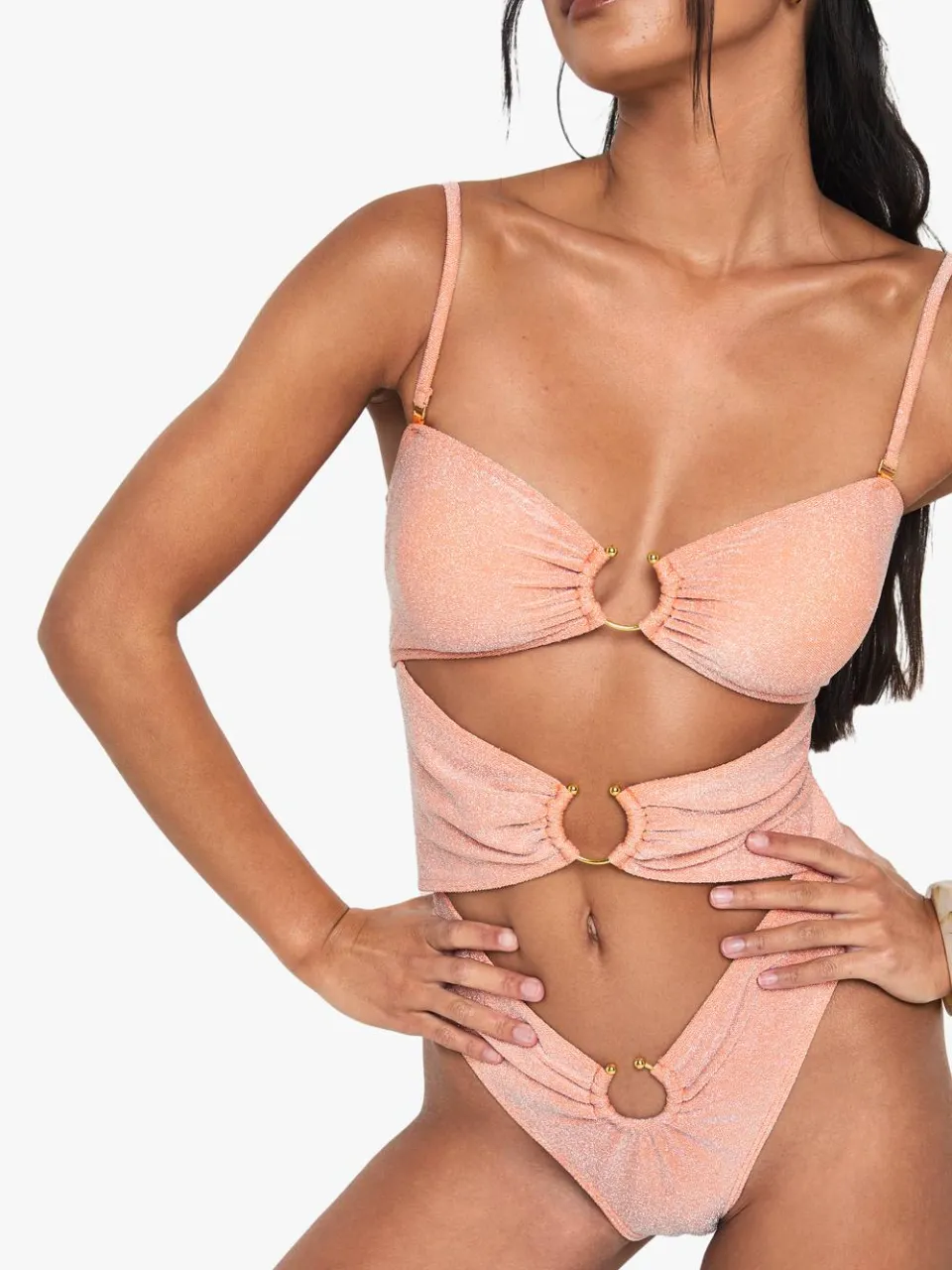 boohoo Dames Glitter Cutout Badpak oranje, foto 4