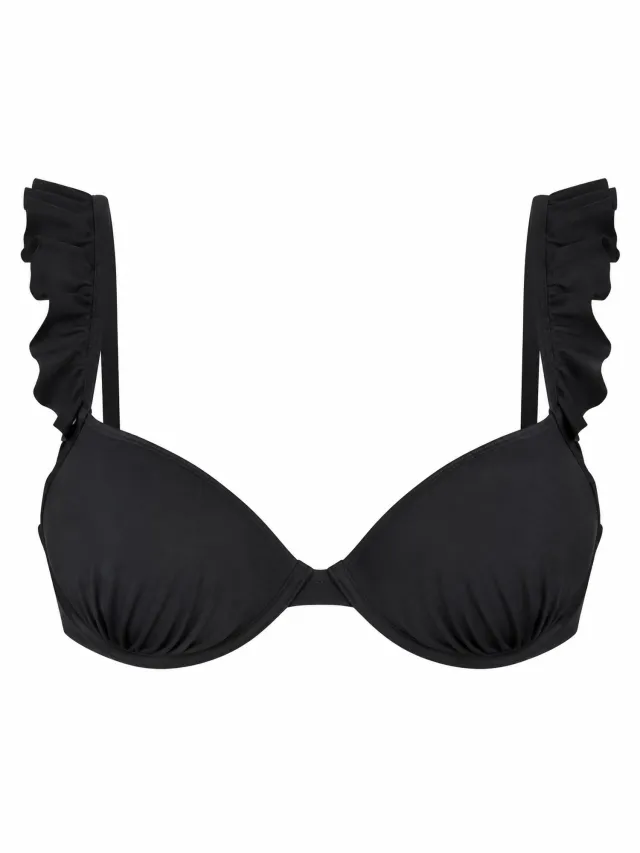 Beachlife Embroidery Ruffle Dames Badmode – Bikini met Borduursels en Ruches – Elegante Pasvorm – Strand & Zwemkleding zwart